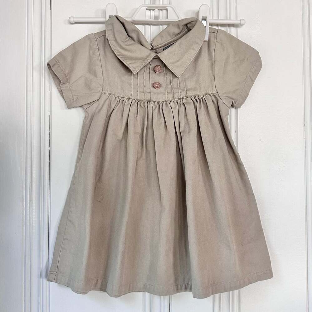 Arizona Jean Co. Kids Dress, Size 4 - Tan Short Sleeve Pintuck Collar